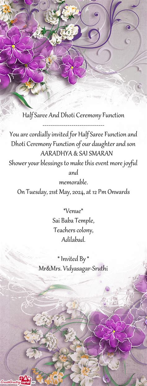 Half Saree And Dhoti Ceremony Function Free Cards