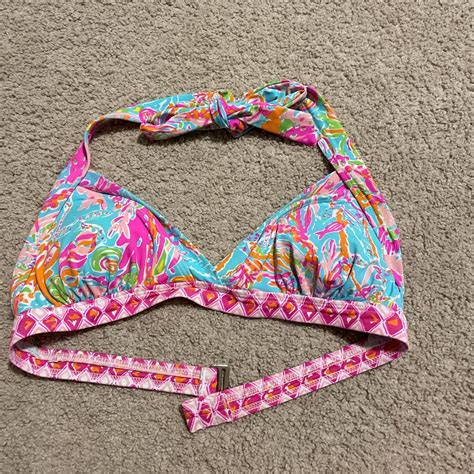 Lilly Pulitzer Women S Pink And Blue Bikini And Tankini Tops Depop