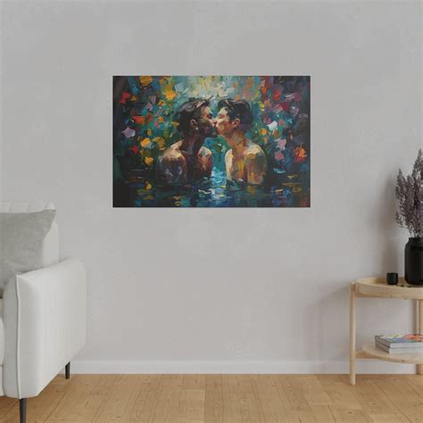 Pool Of Desire Happy Pride Gay Couple Kiss Among Flowers Colorful Wall Art Printed On High