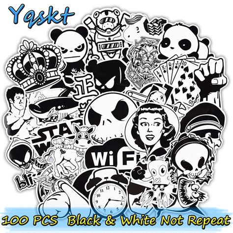 100 Pcs Black and White Stickers for Laptop Motorcycle Car Styling ...