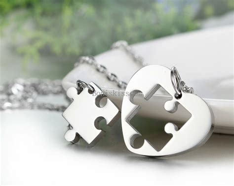 Pcs Couples Stainless Steel Heart Puzzle Pendant Necklace Valentine S