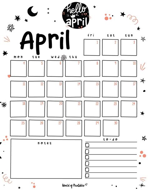 Free Cute April Calendar Planner Printable Set Artofit