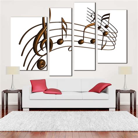 Curved Music Canvas Wall Art, Brown Modern Music Notes 4 Piece Canvas ...