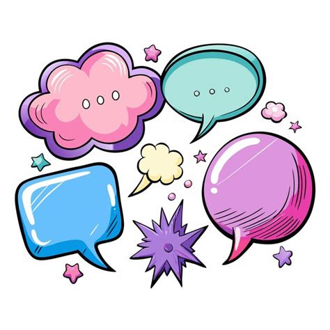 Colorful Speech Bubbles With Stars And Burst For Creative Design