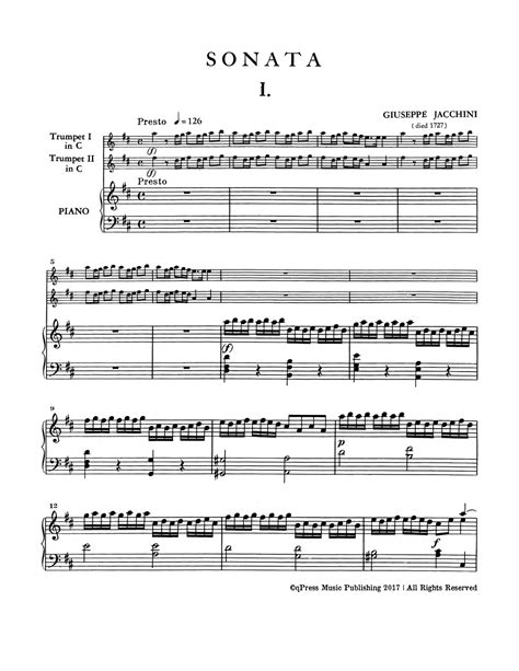 Sonata No For Two Trumpets And Piano By Jacchini Giuseppe Qpress