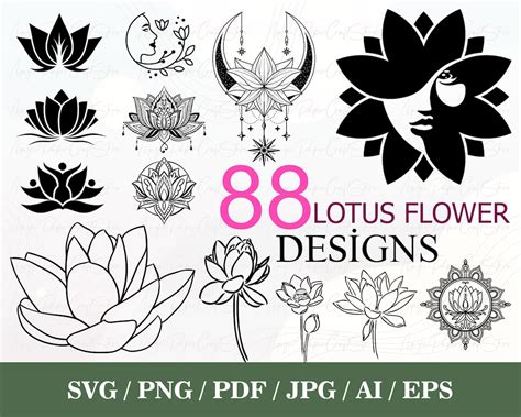 88 Lotus Flower Svg Bundle Lotus Svg Lotus Silhouette Lotus Cut