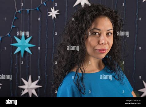 Portrait Of Charming Brunette In Christmas Stock Photo Alamy