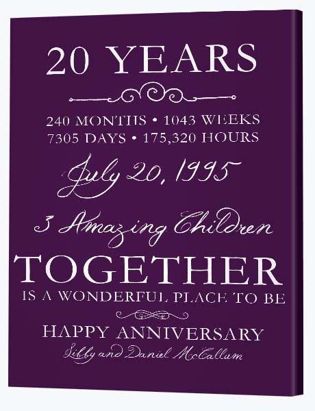 20th Wedding Anniversary Gifts | Canvas Factory