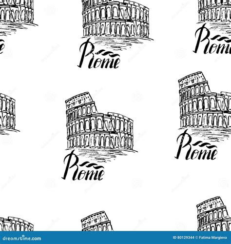 Vector Illustration Seamless Pattern With Rome Label Stock Vector