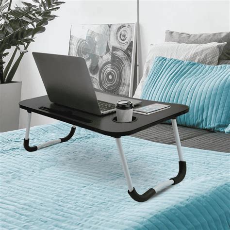 Foldable Laptop Bed Table with Drawer Non-Slip Legs Foldable and Portable Lap desk for Study ...