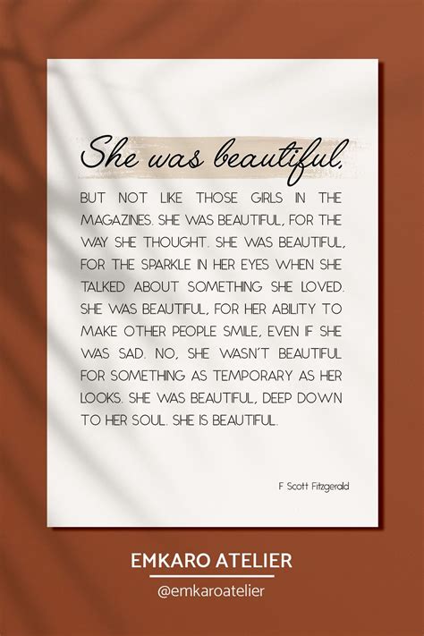 She Was Beautiful F Scott Fitzgerald Quote Printable Wall Art Etsy