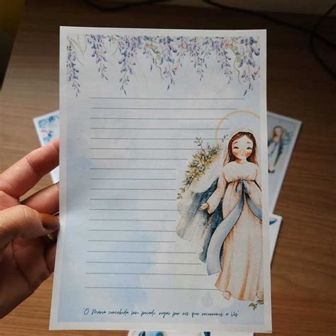 Papel De Carta Católico Para Imprimir - Papel de carta Católico (Nossa Senhora das Graças) - 20 unidades ...