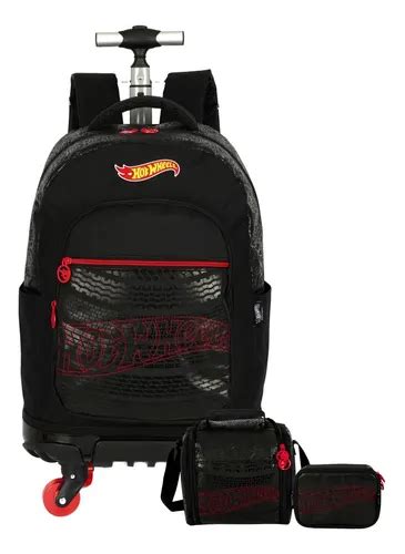 Kit Escolar Hot Wheels Luxo Mochila Rodas Lancheira Estojo Parcelamento Sem Juros