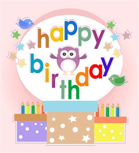 Birthday Party Elements With Cute Owls And Birds Stock Vector