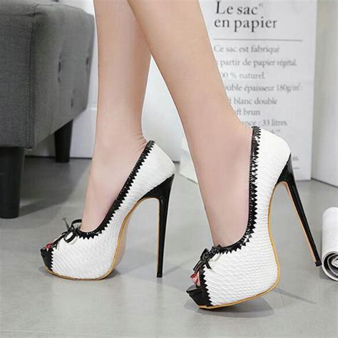 Quality Picks Fashion Bowtie Slip On Peep Toe 16cm High Heels Platform