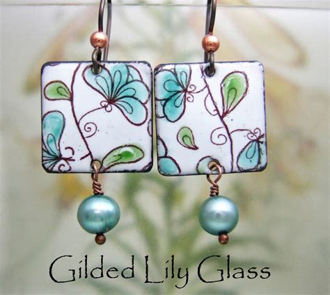 Teal Blooms Enamel Earrings Copper Enamel Jewelry Handmade In Etsy