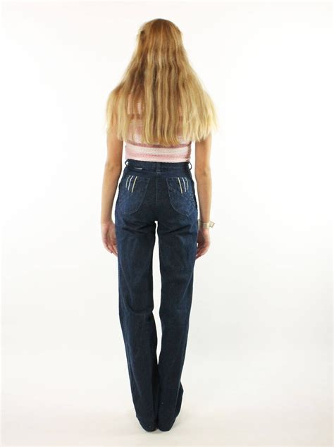 Vintage 80s High Waisted Jeans Dark Blue Denim Straight Leg Etsy