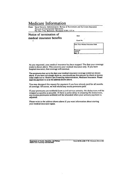 Ssa Poms Nl 00722023 Form Cms L328 Notice Of Termination Of Medical Insurance Benefits