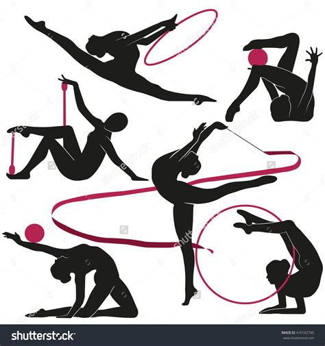 Vector Illustration Of Art Of Rhythmic Gymnastics Lifestyle Icons Set