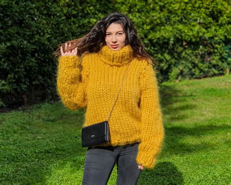 12 Strands Turtleneck Mohair Sweater Chunky Knit Unisex Etsy