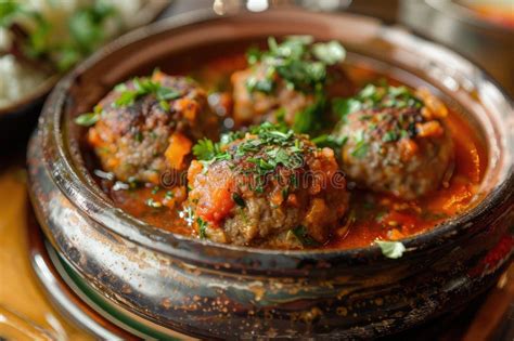 Flavorful Kefta Tagine Cooked In Rich Tomato Sauce Lamb Meatballs