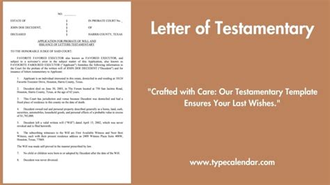 Free Printable Letter Of Testamentary Templates PDF Sample