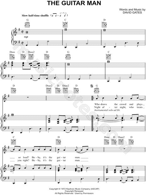 Bread The Guitar Man Sheet Music In G Major Transposable Download And Print Sku Mn0089948