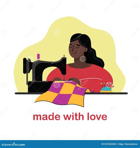 Seamstress Using Her Sewing Machine Vector Black And White Coloring