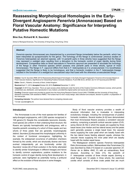 (PDF) Reassessing Morphological Homologies in the Early-Divergent Angiosperm Fenerivia ...