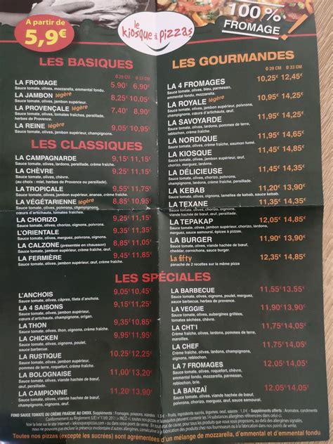 Menu au Le kiosque à pizzas pizzeria Avermes