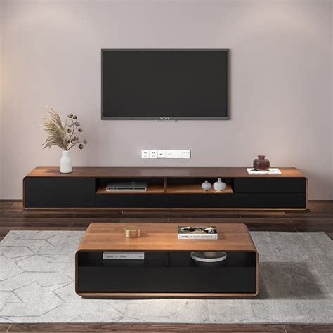 Povison 94 Modern Wood Black Tv Stand，lowline Media Console With 4