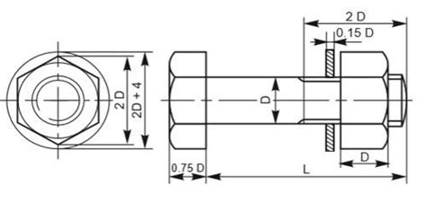 Drafting of hexagonal nut & bolt assembly with washer