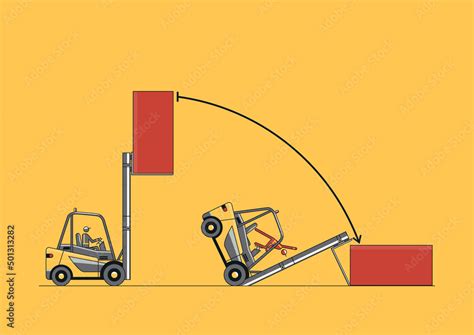 Tipping Forklift Accident Flat Line Vector Design Of Forklift With The