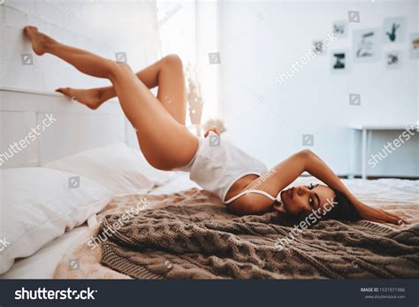 Beautiful Sexy Brunette Woman Lingerie Lying Stock Photo Shutterstock