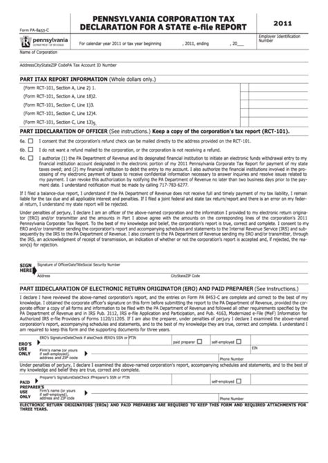 Form Pa 8453 C Pennsylvania Corporation Tax Declaration For A State E