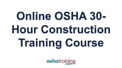 Online Osha 30 Hour Construction Training Course Youtube