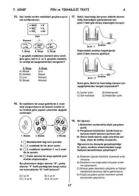 Sinif Test Kitab Olan Varsa Fen Bilimleri Saf Madde Ve Kar Mlar