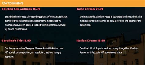 Carolina’s Italian Restaurant Menu | OC Restaurant Guides