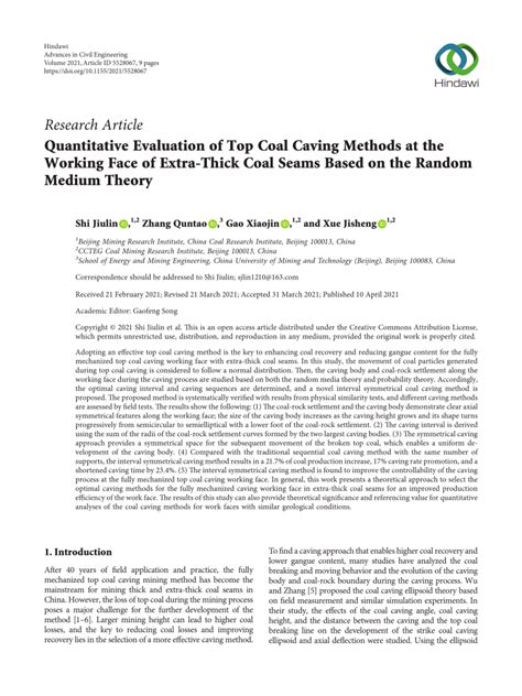 Pdf Quantitative Evaluation Of Top Coal Caving Methods At The Working