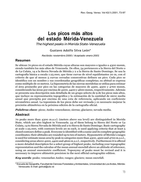 Los Picos M S Altos Del Estado M Rida Venezuela