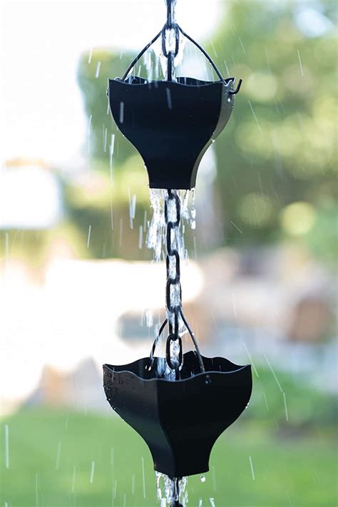 Black Metal Rain Chains For Gutters Feet Installation Kit