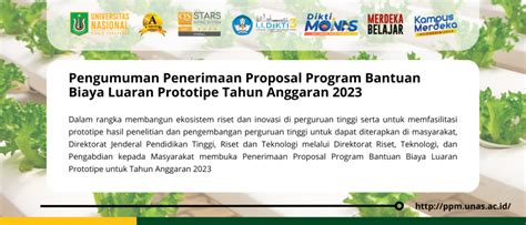 Pengumuman Penerimaan Proposal Program Bantuan Biaya Luaran Prototipe