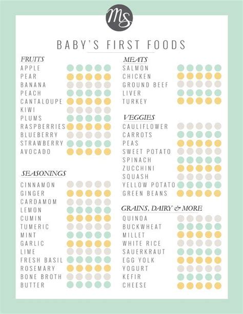 Checklist Printable Baby Solid Food Chart