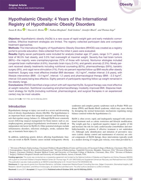 [PDF] Hypothalamic Obesity: 4 Years of the International Registry of ...