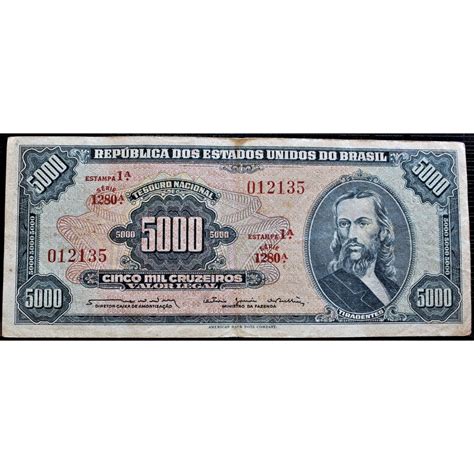 Brasil 5000 Cruzeiros 1963 P 174b MBC Cédula Tiradentes Shopee Brasil