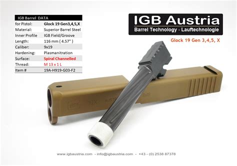 IGB Austria Barreltechnology Glock19 IGB Lauf M13x1L Spiral Kanneliert