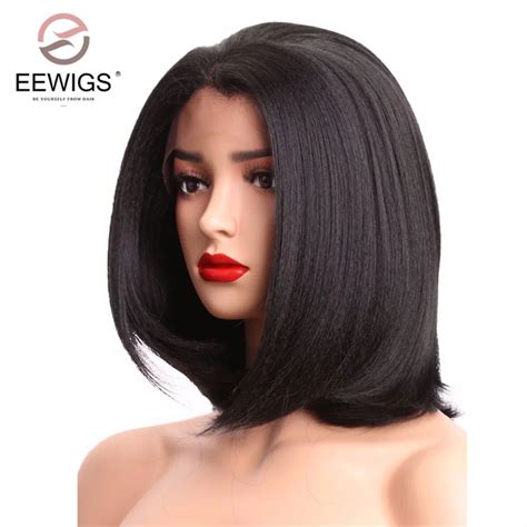 Buy Italian Yaki Straight Synthetic Lace Front Wigs For Women Short Bob Wig