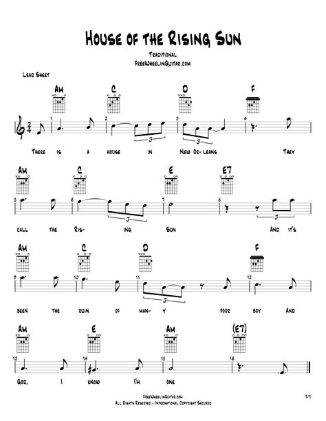 House Of The Rising Sun Sheet Music