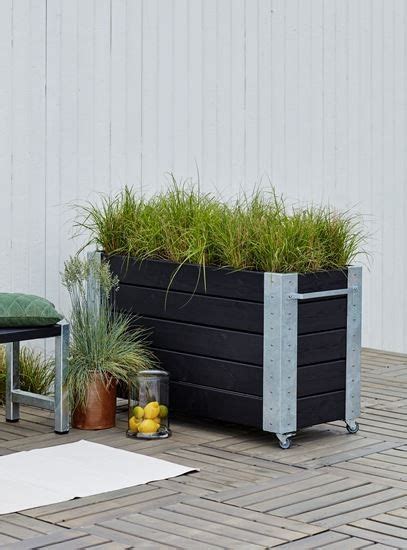 Grote Hoge Plantenbak Zwart Cubic Op Wielen Hout En Staal Tuin