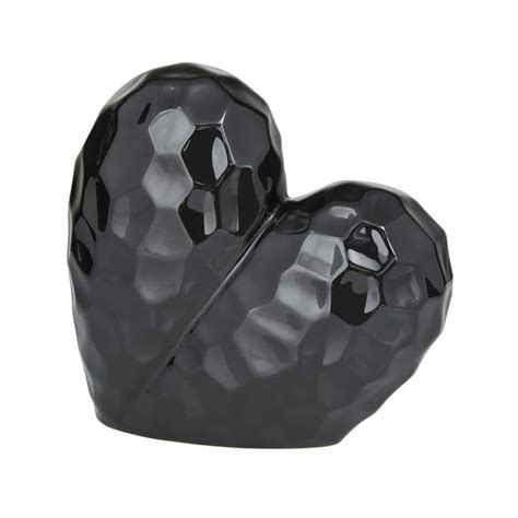 Litton Lane Black Porcelain Dimensional Angled Origami Inspired Heart